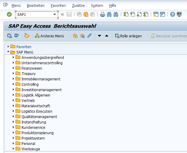 Bereichsmenü SAP1 - Die wichtigsten SAP-Programme in SAP