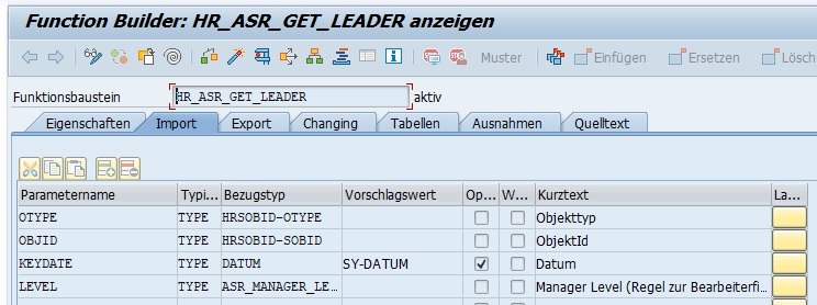 Funktionsbaustein HR_ASR_GET_LEADER Importparameter
