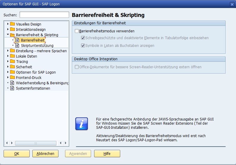 Desktop Office Integration in der SAP GUI deaktivieren