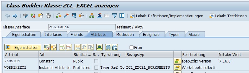 VERSION der Klasse ZCL_EXCEL (ABAP2XLSX)