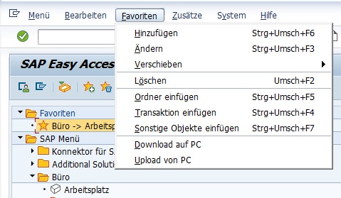 Favoriten in SAP GUI Menüleiste