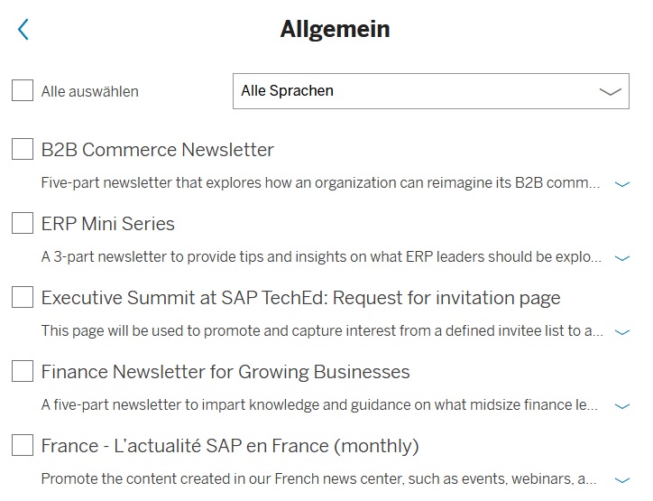 Auswahl der SAP-Newsletter