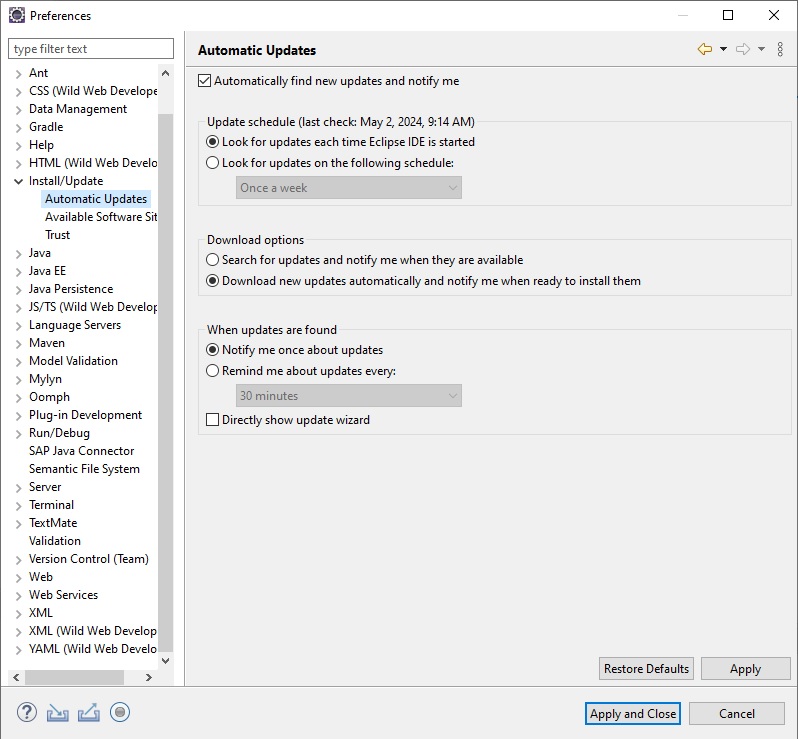 Automatische Updates in Eclipse einrichten