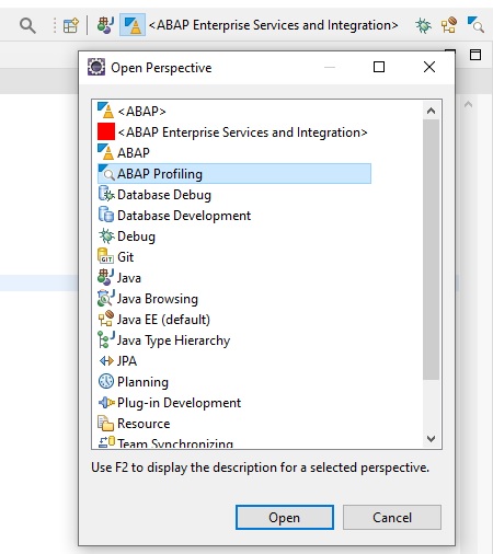 ABAP Profling Perspektive öffnen