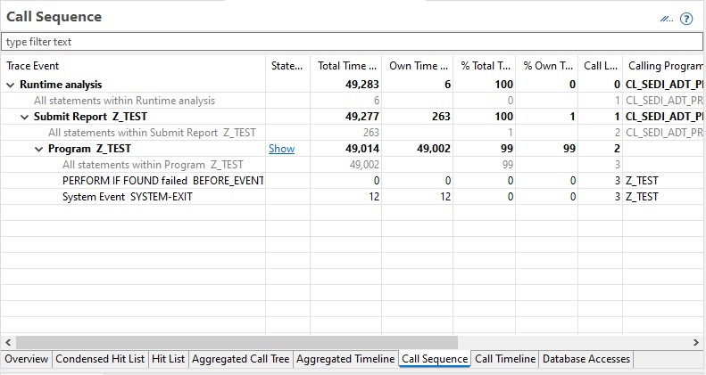 ABAP Profiler - Call Sequence