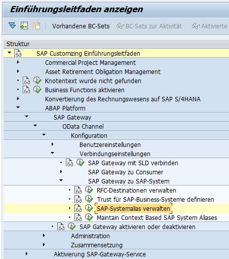 Transaktion SPRO > Systemalias verwalten