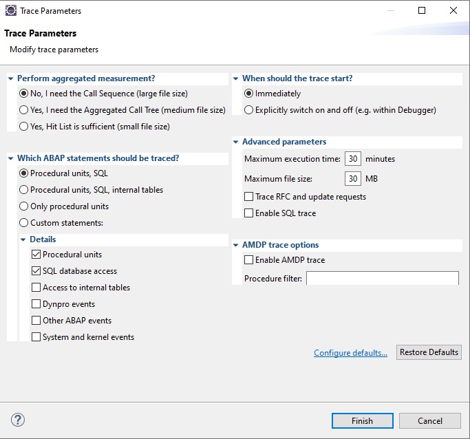 ABAP Profiler - Trace Parameter